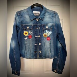 Kenzie Blue Denim Jacket with Floral & Butterfly Appliqués